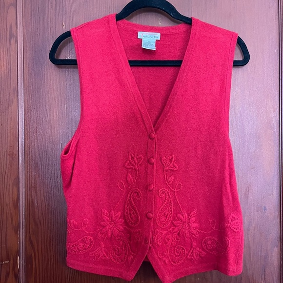Talbots Jackets & Blazers - Talbots Red Embroidered V-Neck Sweater Vest